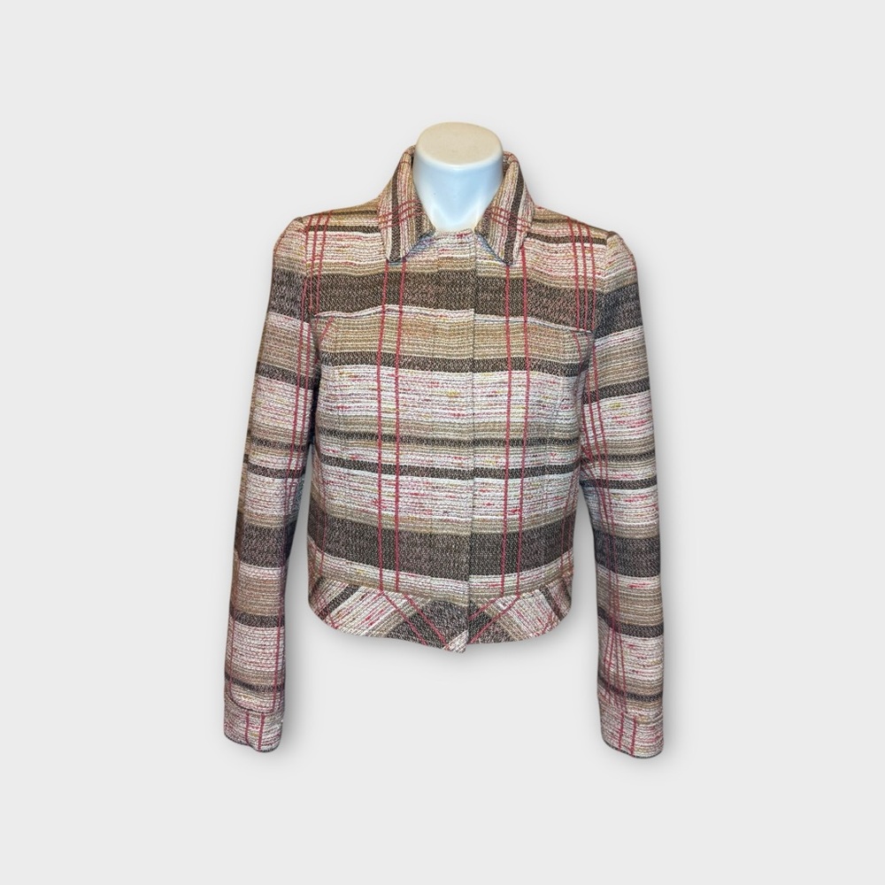 Worth New York Tweed Plaid Cropped Jacket
